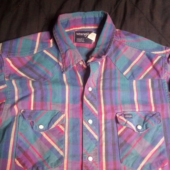 Vintage Wrangler Plaid Pearl Snap Western Shirt - Picture 1 of 8